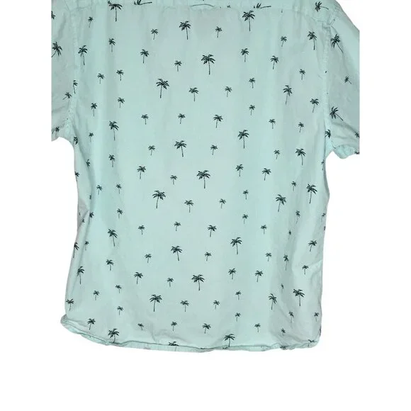 Denim & Flower Mens L Short Sleeve Button Down Shirt Baby Blue Palm Tree Print - Picture 6 of 13